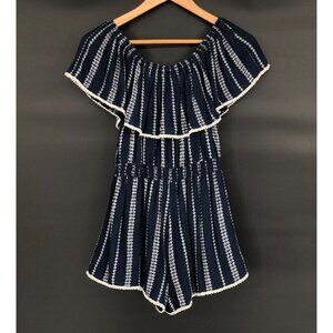 Lulu's Women's Off Shoulder Romper S Navy White Party Festival Summer Ruffle